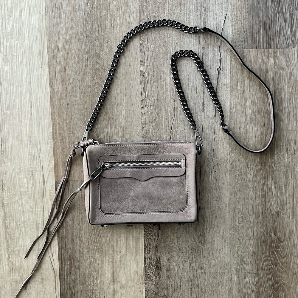 Rebecca Minkoff Taupe Leather Crossbody Bag with Gunmetal Chain - Picture 6 of 9